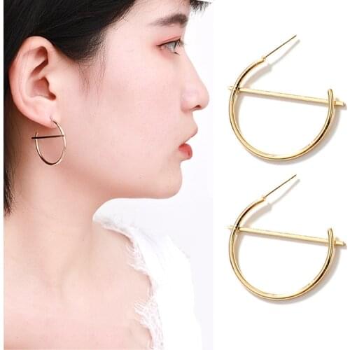 Simple Circle Gold Silver Color Hoop Earring for Women 2 Colors Round Punk Statement Earrings Fashion Jewelry