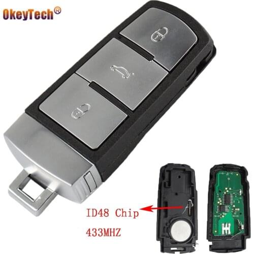 OkeyTech 433MHZ Complete Remote Control Car Key For VW/VolksWagen/Passat B6 3C B7 Magotan CC With ID48 Chip 3C0959752BA 3 Button