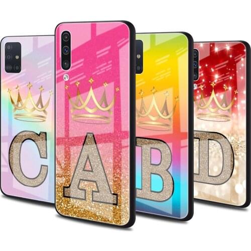 Luxury Glass Cover for Samsung Galaxy A51 A50 A71 A70 A21s A31 A10 A40 A41 A52 Tempered Phone Case Colour Letter