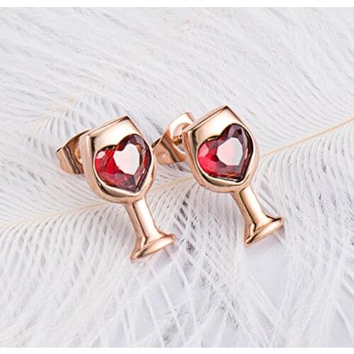 Stainless Steel Women Earrings Top Quality Love Wine Red Heart Zirconia 3 Colors Earrings for Women Jewelry