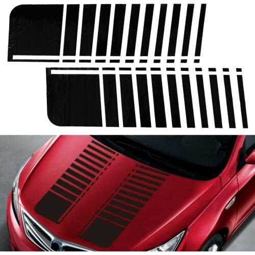 2Pcs Universal Glossy Black Vinyl Racing Car Front Hood Stripe Decal Bonnet Sticker 91x27.3 cm