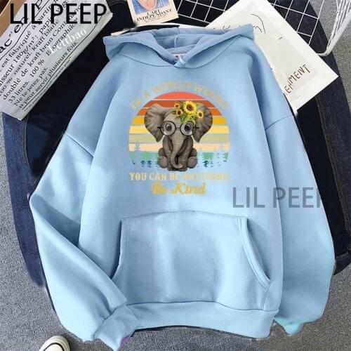 Be Kind Elephant Sunflower Print Oversized Hoodie Women Spring Autumn Casual Loose Hooded Blouse Harajuku Coat Anime Sweatshirts