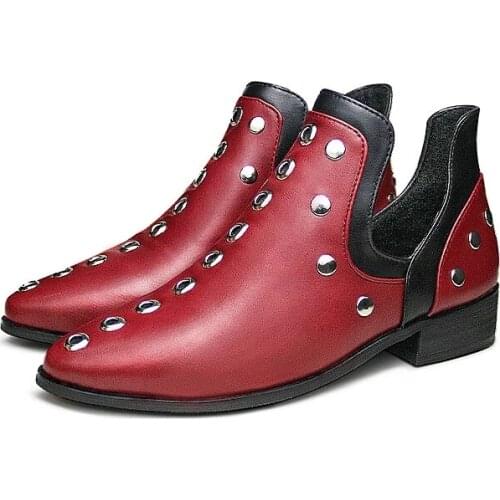 Women Ankle Boots Fashion Retro Rivet Boots Woman Autumn Winter Pointed Toe Shoes Female Low Heel Footwear Plus Size 35-43
