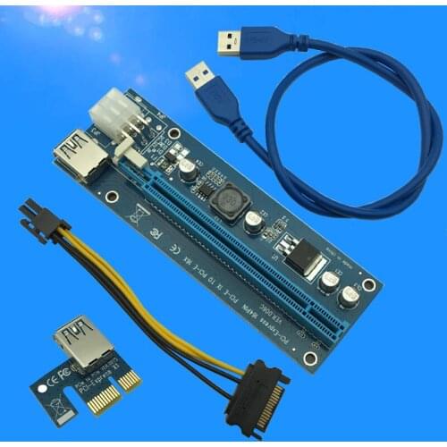 006C PC PCIe PCI-E PCI Express Riser Card 1x to 16x USB 3.0 Data Cable SATA to 6Pin IDE Molex Power Supply for BTC Miner Machine