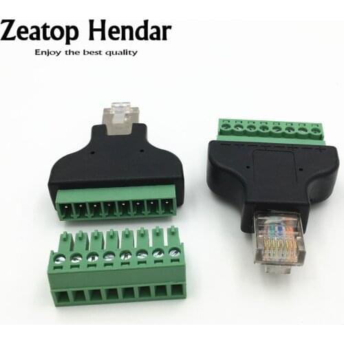10Pcs Ethernet 8P8C RJ45 Male Female with Shield Plug to AV Screw Terminal 8 Pin Block CCTV Connector Adapter
