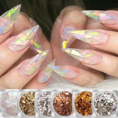 6 colors/box of nail paper foil decoration holographic decal broken glass aurora cellophane nail transfer foil nail decorations
