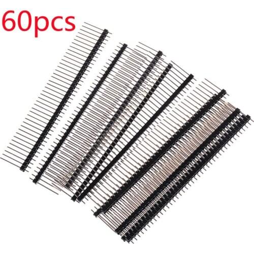 60pcs/lot Row 40 Pin 2.54mm Male Pin Header Connector PCB Board Pin Strip Electronic Component Raw For Arduino Prototype Shield