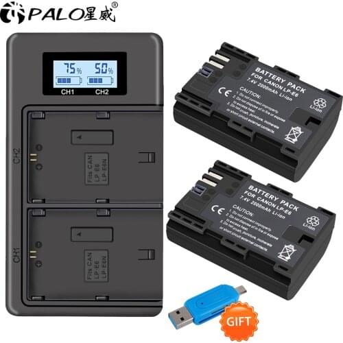 PALO LP-E6 LP E6 LPE6 Camera Battery+ LCD Dual Charger For Canon 5D Mark II III 7D 60D EOS 6D 70D 80D Battery Pack Accessories