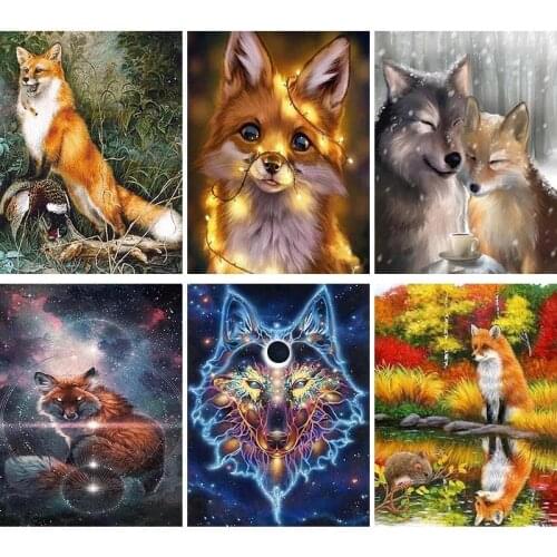Full Drill 5D DIY Diamond Painting Cartoon Fox Diamond Embroidery Starlight Animal DIY Design Needlework Living Room Decor