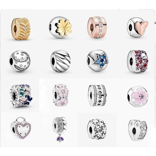 Shining Star and Moon Clip Pandora 925 Silver Blue Star Butterfly Clip DIY Bracelet Accessories Christmas Gift