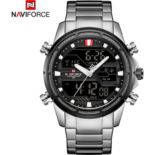 NAVIFORCE Watches for Men Casual Fashion Luminous Led Digital Dual Time Alarm Waterproof Stainless Steel Watch Relogio Masculino
