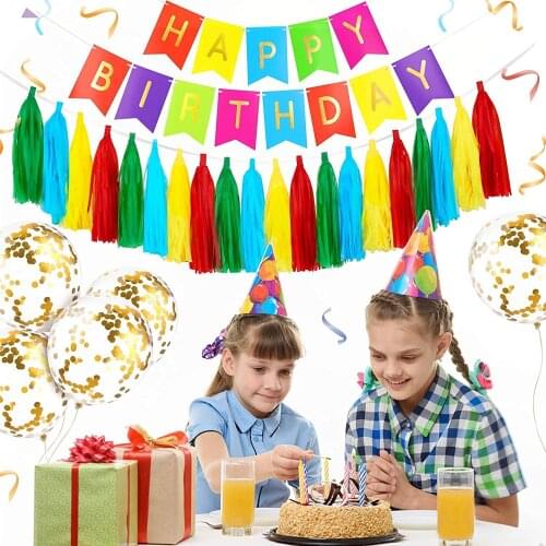 GAGAKU Birthday Balloon Decoration Circle Dots Garland and Pennant Flags Happy Birthday Foil Balloons Set Party Banner Kids