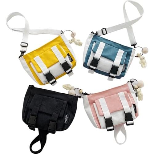 Women Girl Canvas Crossbody Bag Stylish Color Block Shoulder Bag Handbag with Adjustable Straps Casual Streetwear Bag