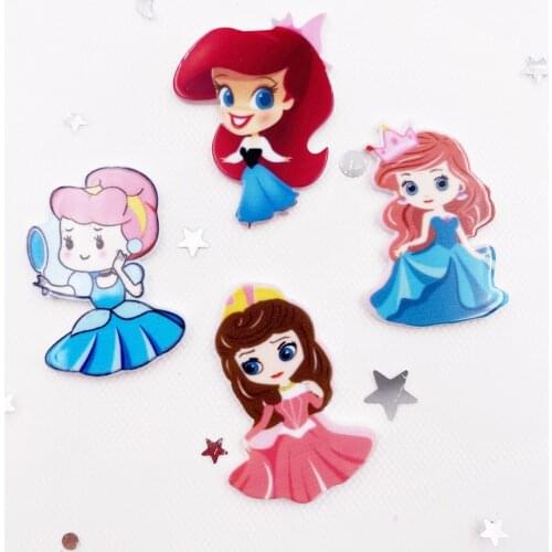 Kawaii Colorful Lovely Princess Flatback Acrylic Sheet Miniature Pattern 16pcs Applique DIY Scrapbook Home Decor Craft