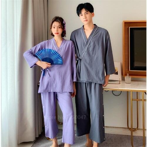 Yukata Japanese Style Kimono Clothes Pajamas Bathrobe Homeware Cotton Set Fashion Sleep for Adult Clothing Couple Summer