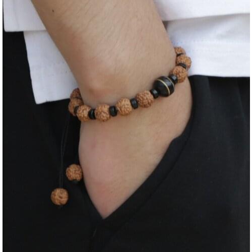 KEJIALAI Coconut Bracelet Rudraksh Beads Yellow Brass Religious Meditation Buddhism Pray String Buddhist Bracelet KJLFZ119