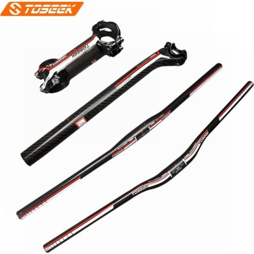 TOSEEK Red Gloss 3K Carbon Fiber Bicycle MTB Handlebar SET Mountain Bike Handlebar Stem SeatPost (Offset 20mm)