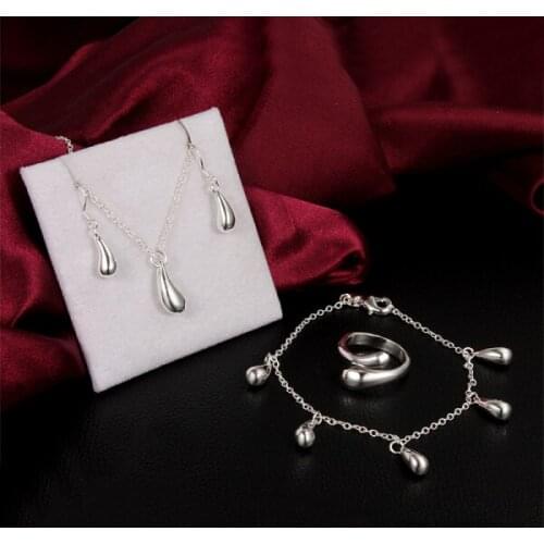 Hot fine 925 sterling Silver Pretty water drop pendant necklace bracelet earring rings Jewelry set for women fashion Party gifts