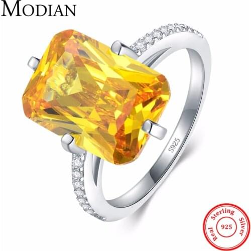 Modian Hot 100% 925 Sterling Silver Yellow Dazzling CZ Ring For Women Engagement Luxury Anniversary Finger Jewelry Bague Anel