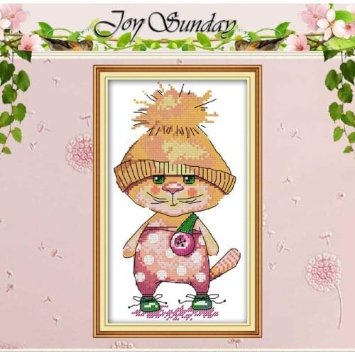 A cat with a yellow hat counted Cross Stitch 11CT 14CT Cross Stitch Set Wholesale DIY Cross-stitch Kit Embroidery Needlework