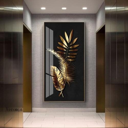 Nordic Golden Abstract Leaf Flower Wall Art Canvas Painting Picture Modern Style Bamboo Print Poster Aisle Living Room Decor