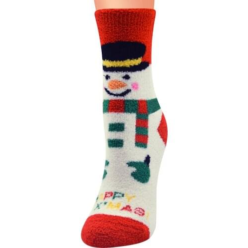 Women Christmas Coral Fleece Cartoon Print Socks Elastic Mid Length Sock Xmas New Year Gift Soft Socks