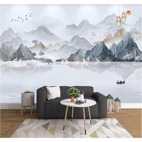 XUESU New Chinese style modern minimalist ink landscape TV background wall decoration painting custom 3d wallpaper