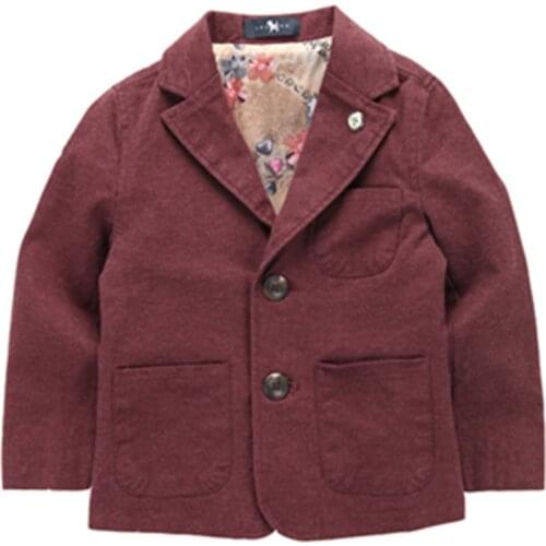 New arrival woven cotton 100% boy blazer solid Wine Red