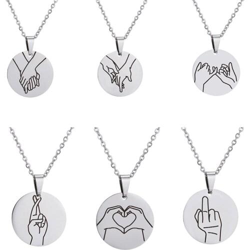 Stainless Steel Engraved Love Necklace Swear Okay Hand Gestures Necklace Sister Best Friends Lover Gifts Friendship Jewelry