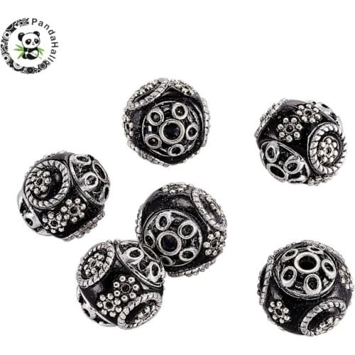 PANDAHALL 100PCS Handmade Indonesia Beads with Brass Core Round Black 15mm For DIY Jewelry Accessories Finding Making Necklaces