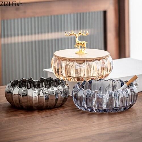 European crystal glass ashtray golden deer cover household ash-proof windproof ashtray living room office decoration accessories