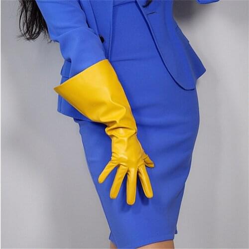 Long Gloves 38cm Big Sleeves Puff Sleeves Simulation Leather Imitation Leather Ginger Yellow Unisex DXPU08