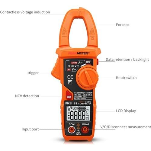 PM2118S Portable Smart Digital clamp meter AC/DC Mulitmeter AC Current Voltage Resistance Continuity Tester with NVC