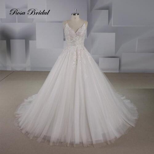 Rosabridal V-neck A Line Wedding Dress 2019 Backless tulle lace sexy bridal gown