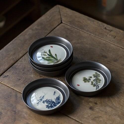 Hand-painted Tin Lid Double-layer Water Storage Tea Tray Kung Fu Tea Set Dry Brewing Table Pot Holder Ceramic Tea Tray