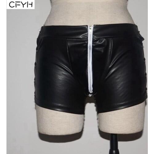 Sexy Gay Underwear Men Black Patent Leather Boxers Shorts Man Low Waist Capsule Underpants Cuecas Calzoncillos ropa hombre S-XXL