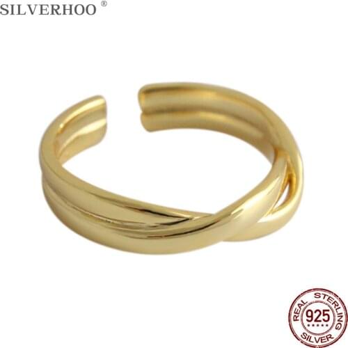 SILVERHOO Minimalism Women Rings Korean Style S925 Sterling Silver Jewelry Weaving And Interweaving Twist Adjustable Ring Gifts