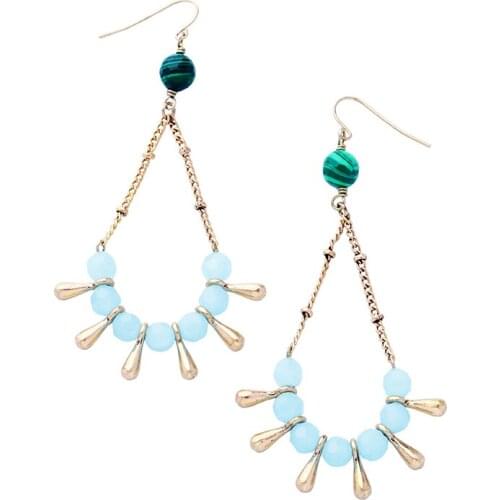 Blue Synthetic Stone Glass Bead Statement Fashion Big Earrings 2017 Ethnic Jewelry Accessories for Women