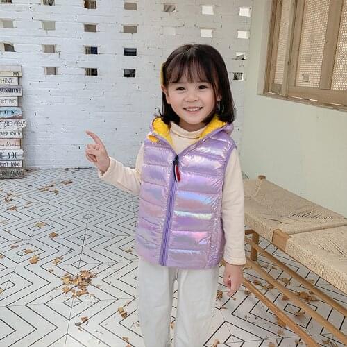 Laser colorful reflective jacket Colorful Keep Warm Sleeveless Hooded Jacket Coat Men and women can wear Vest Cotton clothes Y4