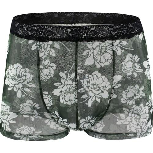 Sexy Underwear Men Boxershorts Flower Sexy Underpants Breathable Mesh Transparent See Through Gay Underwear Male Boxer Briefs