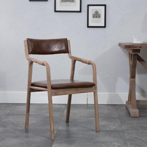 Solid wood curved wood retro simple dining chair backrest armrest coffee chair leisure chair desk chair Japanese style