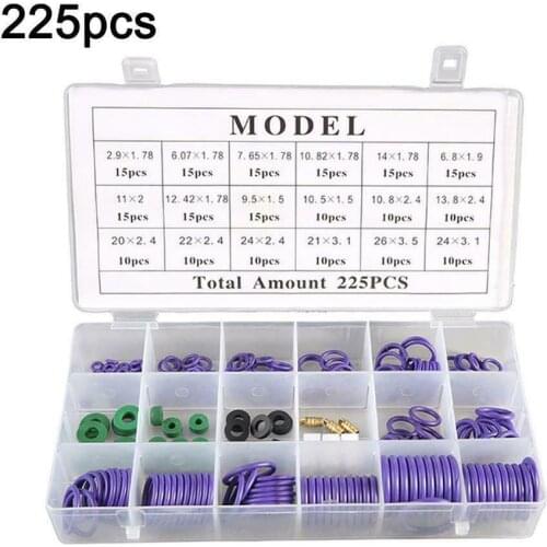 225Pcs Mixed Size R22/R134a Air Conditioning Compressor Seal O-ring Gaskets Set Repair Car Air Conditioning Rubber O-Ring Tools