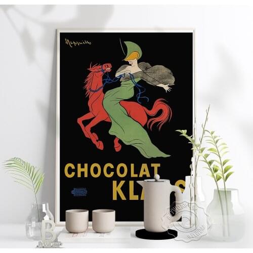 Vintage Italian Promotional Art Poster, Chocolat Klaus Woman Horse Canvas Painting, Cartoon Colored Drawing Home Kids Room Decor
