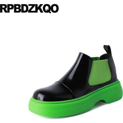 Chunky Patent Leather Muffin Slip On Harajuku Platform Candy Booties Women Ankle Boots 2021 Round Toe Flatform Shoes Chelsea