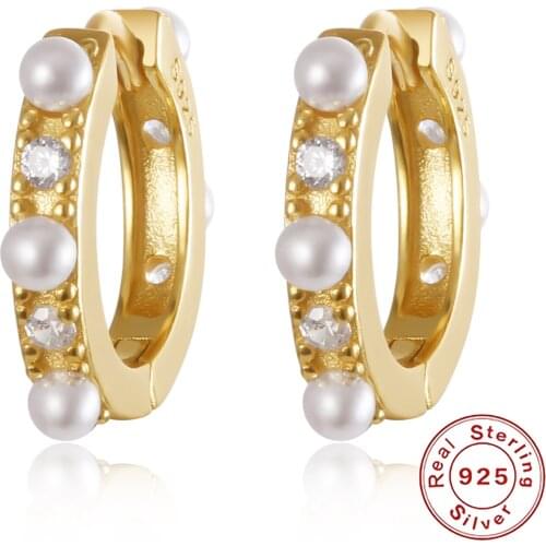DORIN 925 Sterling Silver Mini Pearl Hoop Earrings for Women Temperament Inlaid Zircon Ear Buckle INS Design 2021 Luxury Jewelry