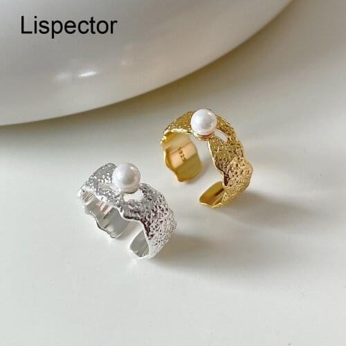Lispector 925 Sterling Silver Baroque Pearl Irregular Folds Texture Rings for Women Korean Hollow Ring Female Jewelry Gifts