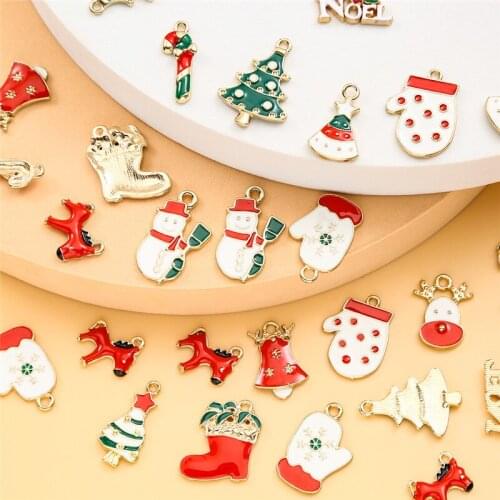 YEYULIN 10pcs/lot Enamel Christmas Tree Snowman Charms Pendant DIY Handmade Necklace Earring For Jewelry Making Accessories