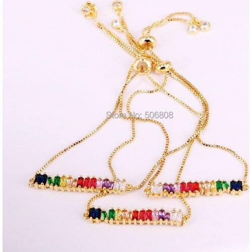 6PCS ZYZ-B5302 High Quality Fashion Rectangle Bar Connectors Bracelets, Micro Pave CZ Jewelry Rainbow Bar Charm Bracelets