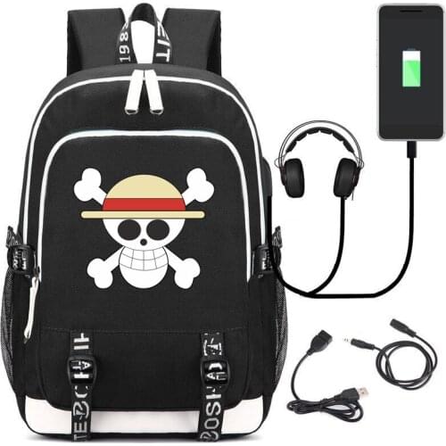 Anime Backpack One Piece USB Charge Interface Backpack Cartoon School Bag Bookbags Men Travel Laptop Shoulders Bags