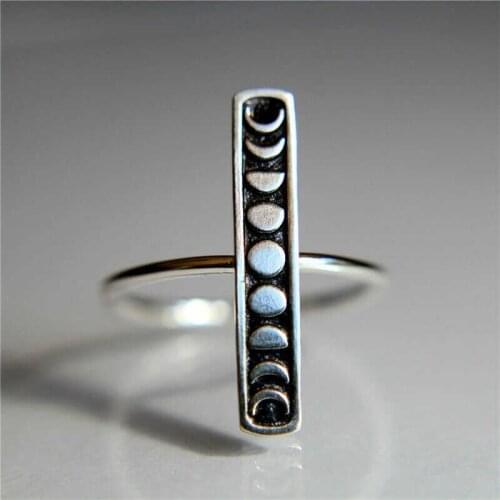 Phase Silver Color Size 5-11 Band Ring Finger Jewelry Moon Vintage Stacking